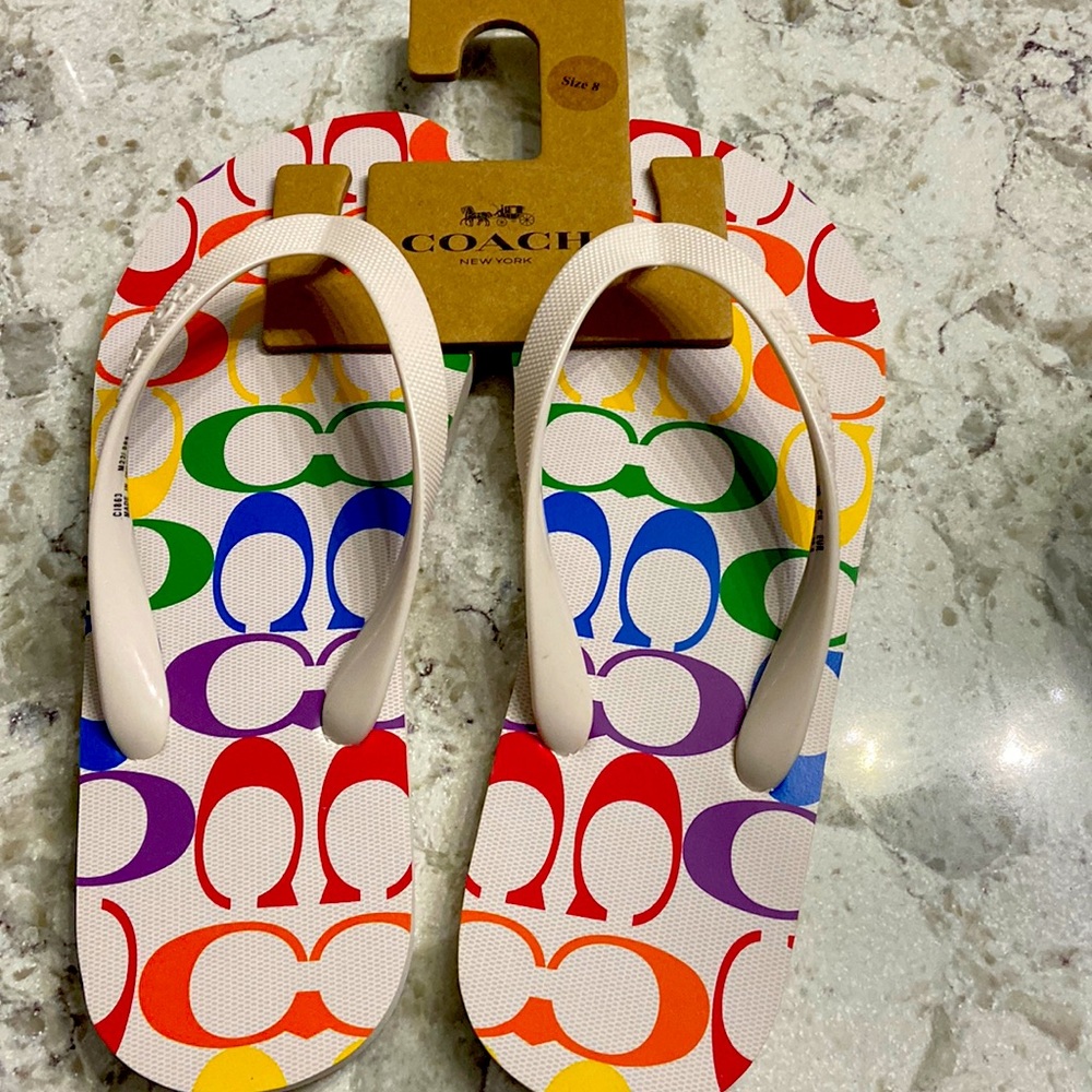 Brand new multi color Coach flip flops!!! Reasonable price!!!